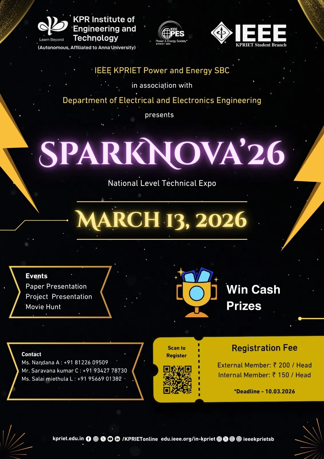 SPARKNOVA ’26: Ignite Your Innovation at KPR Institute’s National Level Technical Expo